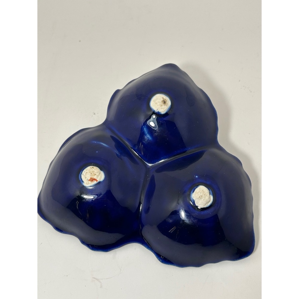 Cobalt Blue Ceramic Triple Leaf Divided Serving Dish with Twig Handle - Picture 6 of 6